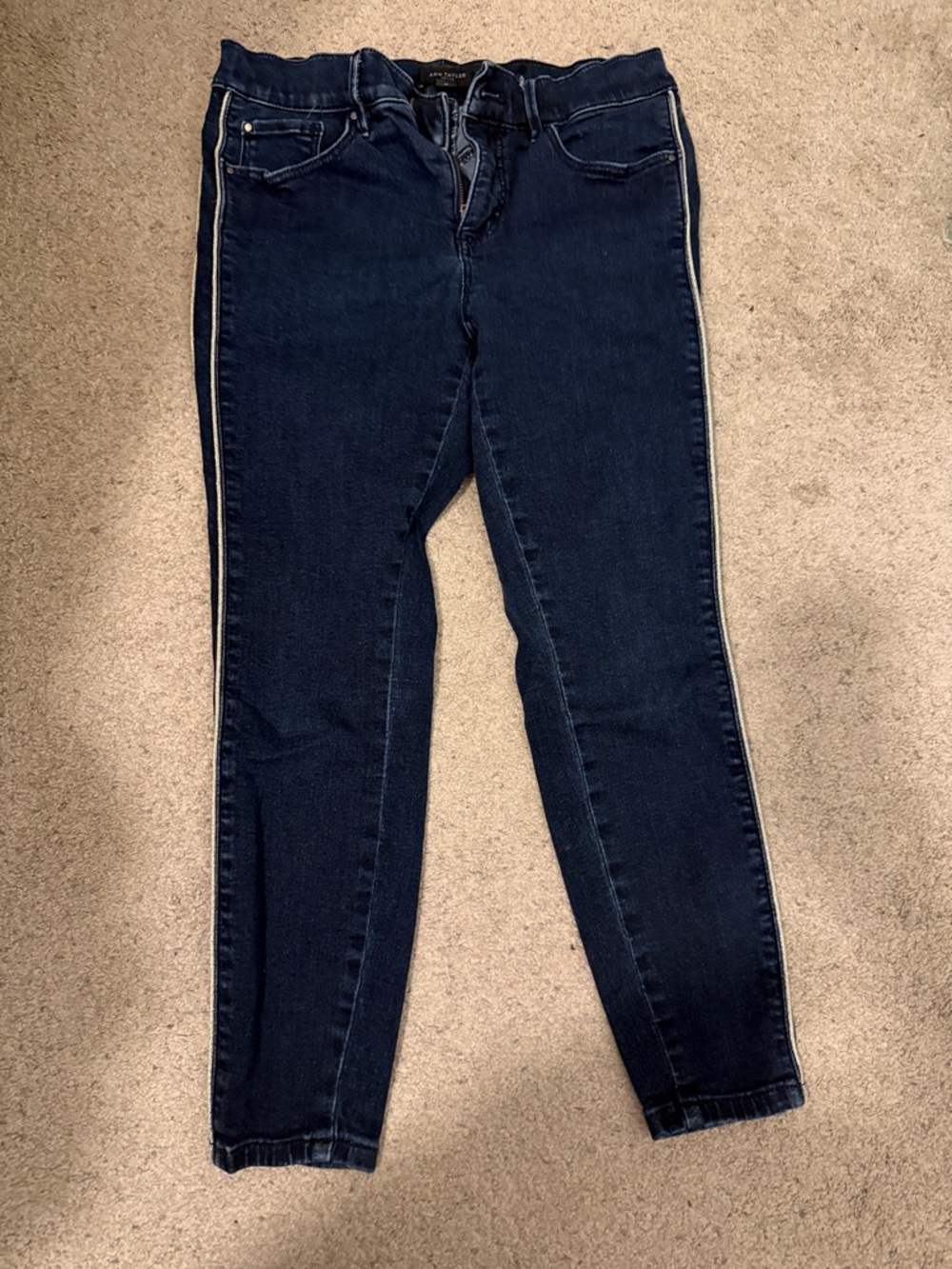 Ann Taylor Dark Blue Skinny Jeans with Side Stripe Detail